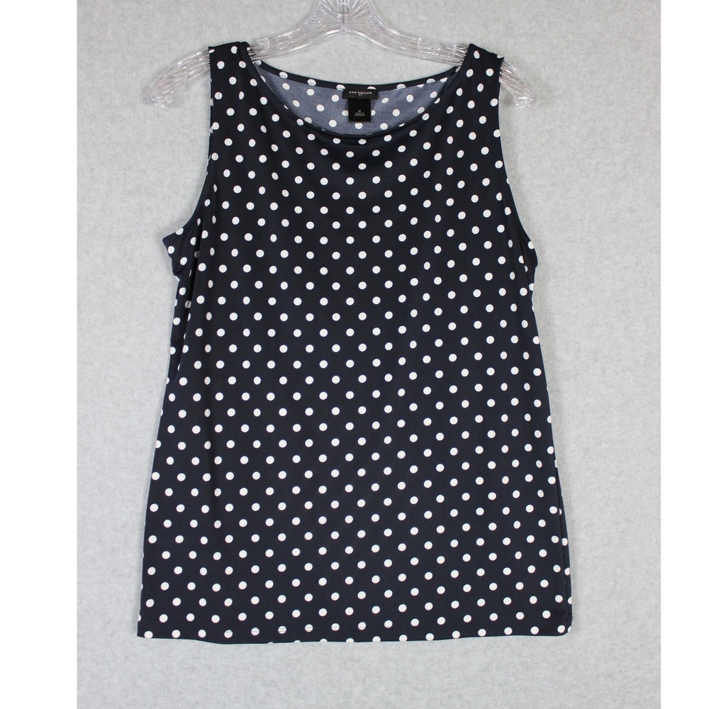 Ann Taylor Womens Top Medium Black Tan Polka Dot Twee Flowy Career Capsule Basic